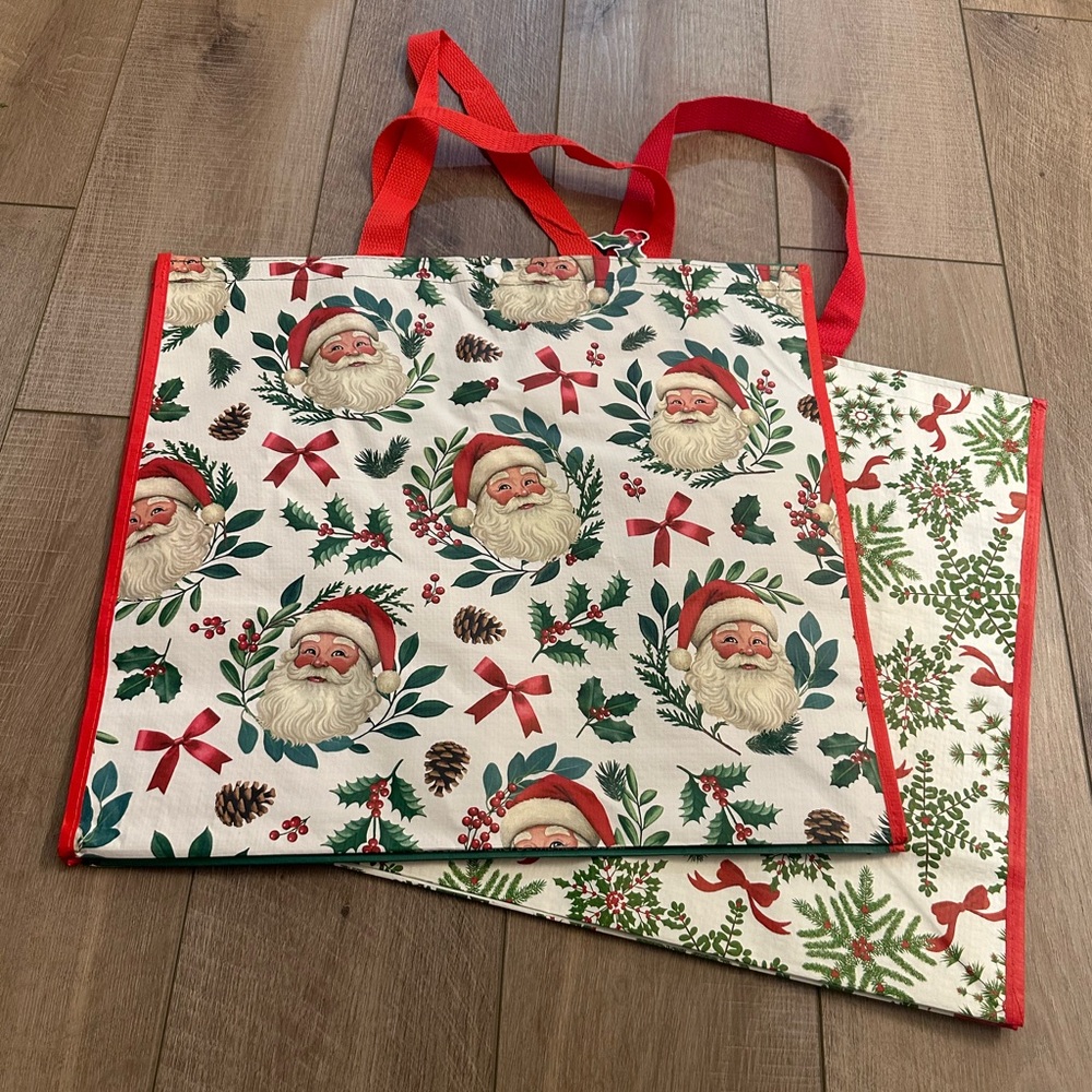 Homegoods TJMaxx Marshalls Christmas Snowflake & Santa Tote Bags Set of 2 NWOT